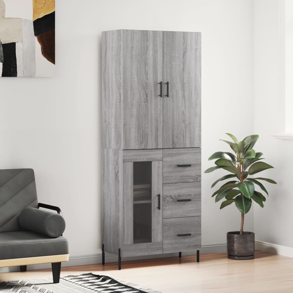 Hoge kast 69,5x34x180 cm bewerkt hout grijs sonoma eikenkleurig is nu te koop bij PeponiXL, paradijselijk wonen!