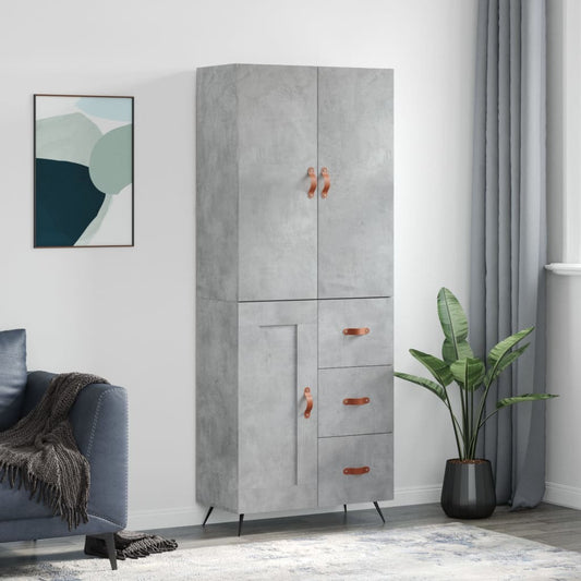 Hoge kast 69,5x34x180 cm bewerkt hout betongrijs is nu te koop bij PeponiXL, paradijselijk wonen!