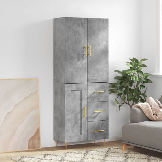 Hoge kast 69,5x34x180 cm bewerkt hout betongrijs is nu te koop bij PeponiXL, paradijselijk wonen!