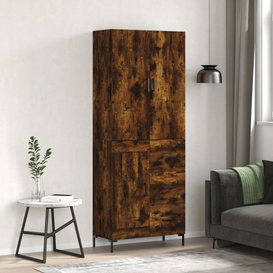 Hoge kast 69,5x34x180 cm bewerkt hout gerookt eikenkleurig is nu te koop bij PeponiXL, paradijselijk wonen!