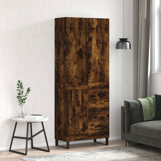 Hoge kast 69,5x34x180 cm bewerkt hout gerookt eikenkleurig is nu te koop bij PeponiXL, paradijselijk wonen!