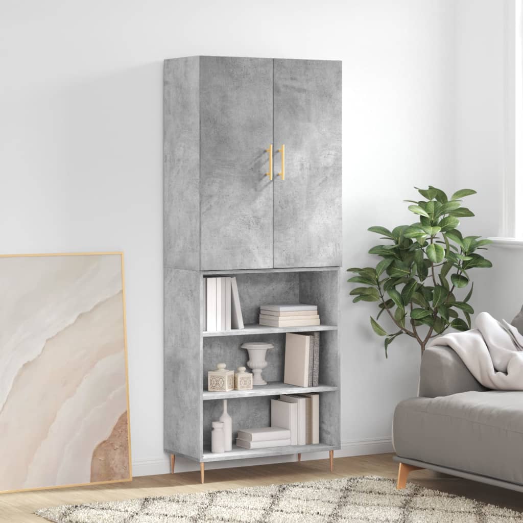 Hoge kast 69,5x34x180 cm bewerkt hout betongrijs is nu te koop bij PeponiXL, paradijselijk wonen!