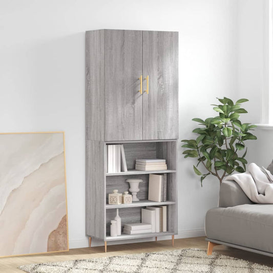 Hoge kast 69,5x34x180 cm bewerkt hout grijs sonoma eikenkleurig is nu te koop bij PeponiXL, paradijselijk wonen!