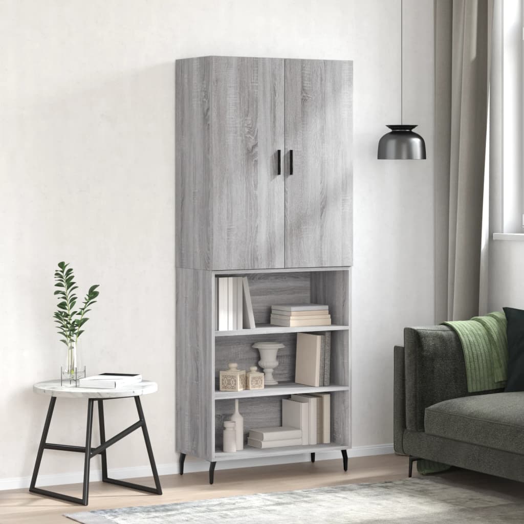 Hoge kast 69,5x34x180 cm bewerkt hout grijs sonoma eikenkleurig is nu te koop bij PeponiXL, paradijselijk wonen!