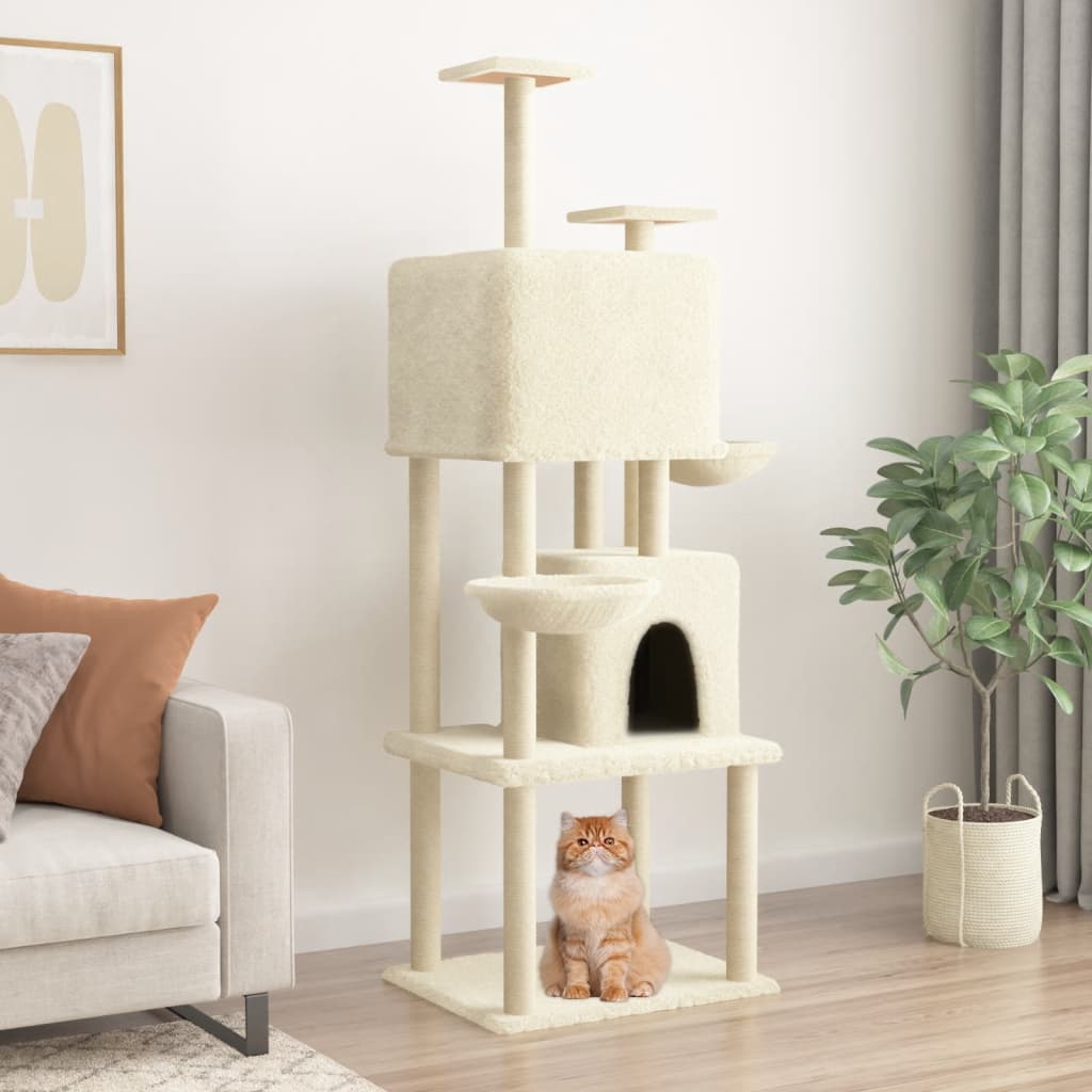 Kattenmeubel met sisal krabpalen 180 cm crèmekleurig is nu te koop bij PeponiXL, paradijselijk wonen!