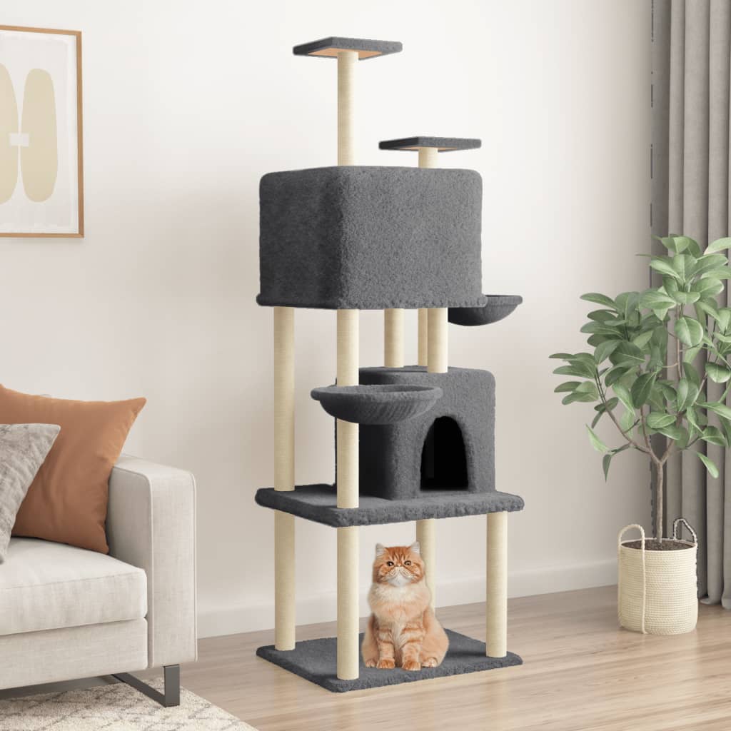 Kattenmeubel met sisal krabpalen 180 cm donkergrijs is nu te koop bij PeponiXL, paradijselijk wonen!