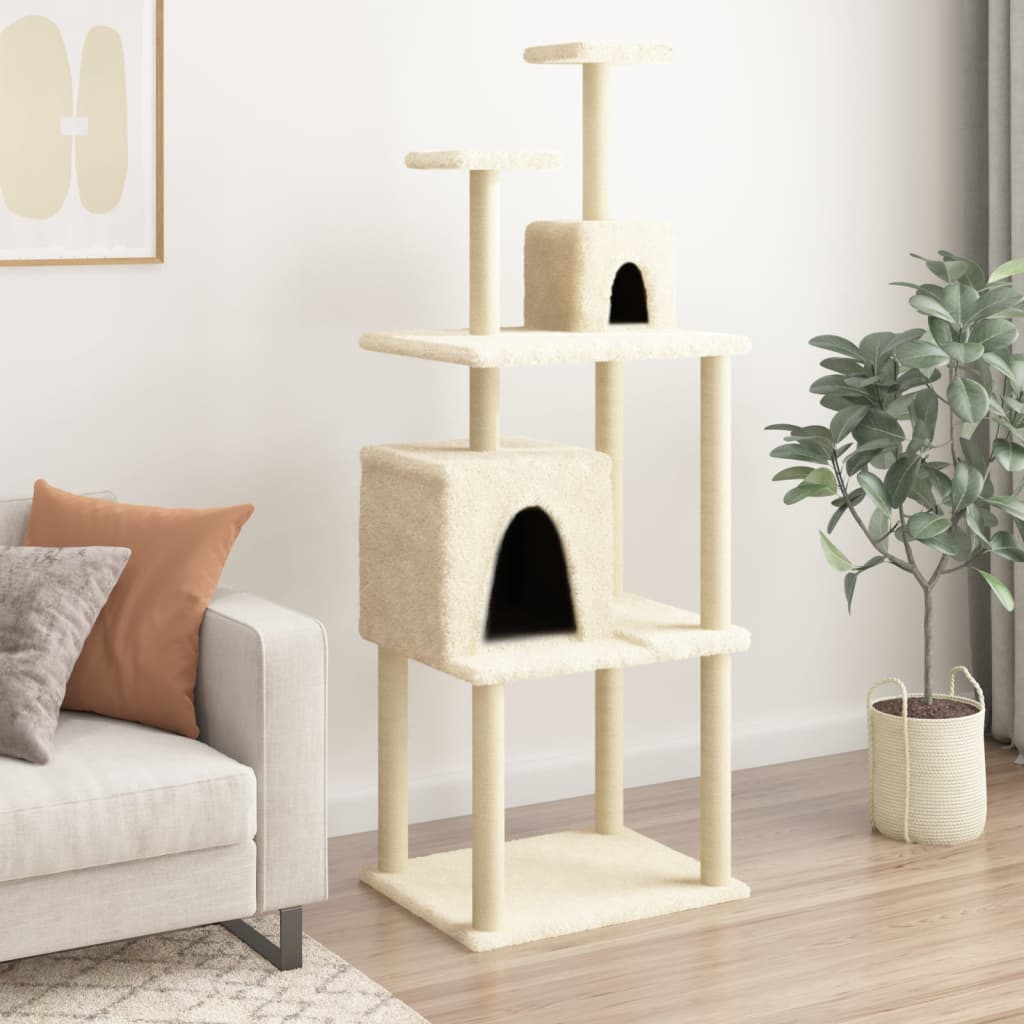 Kattenmeubel met sisal krabpalen 167 cm crèmekleurig is nu te koop bij PeponiXL, paradijselijk wonen!