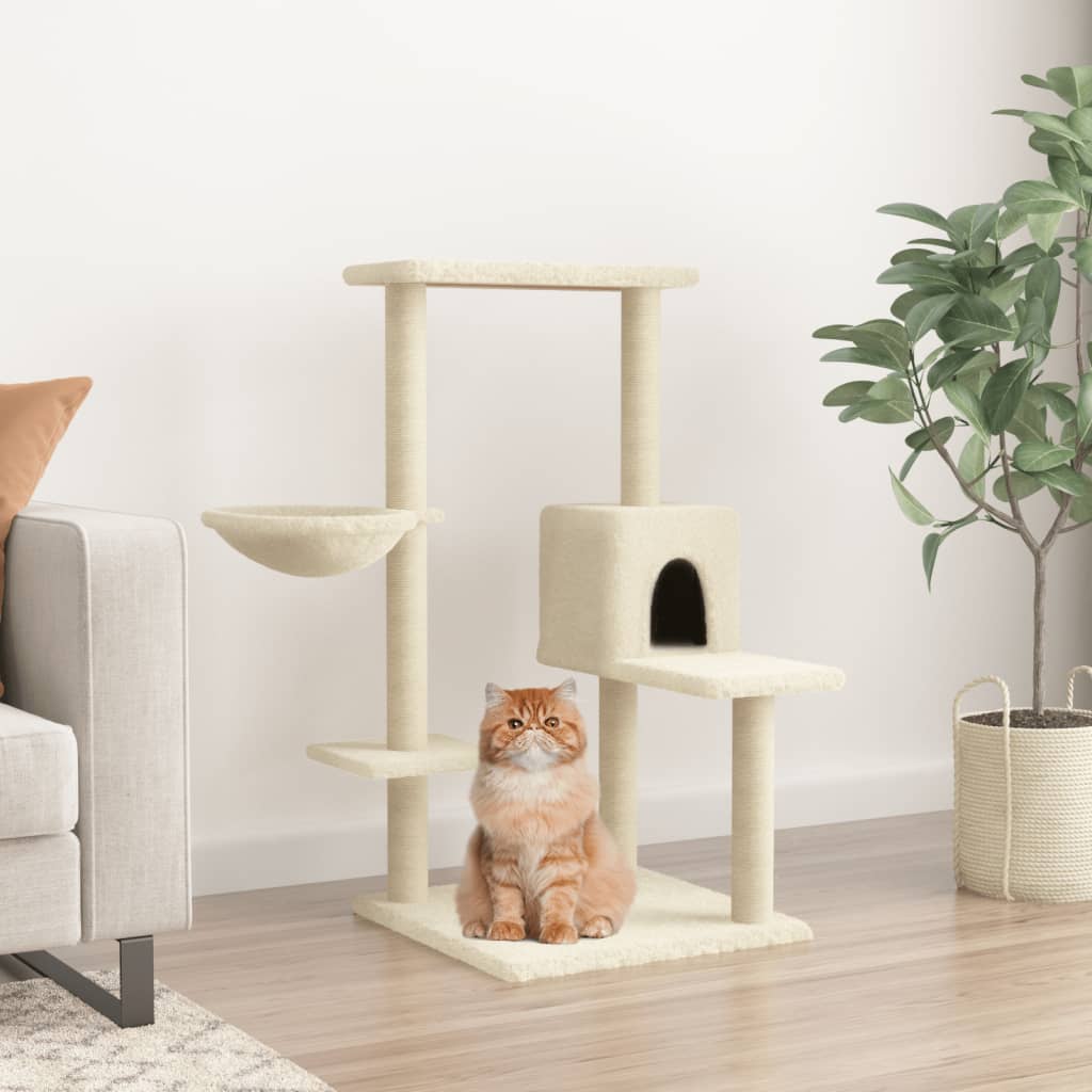 Kattenmeubel met sisal krabpalen 95 cm crèmekleurig is nu te koop bij PeponiXL, paradijselijk wonen!