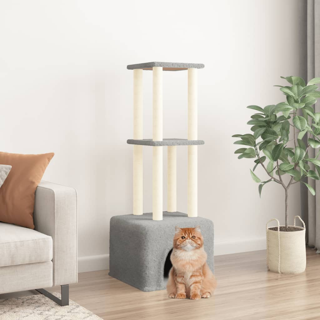 Kattenmeubel met sisal krabpalen 133,5 cm lichtgrijs is nu te koop bij PeponiXL, paradijselijk wonen!