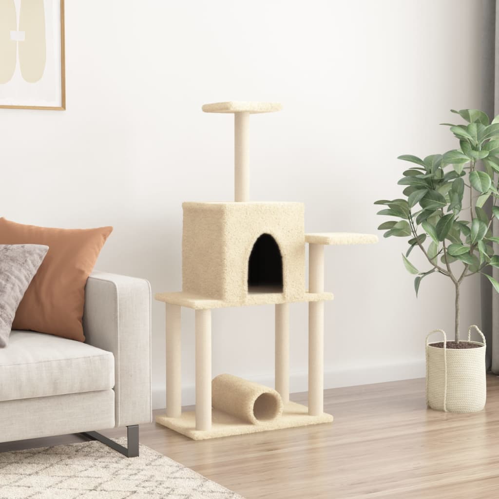 Kattenmeubel met sisal krabpalen 122 cm crèmekleurig is nu te koop bij PeponiXL, paradijselijk wonen!
