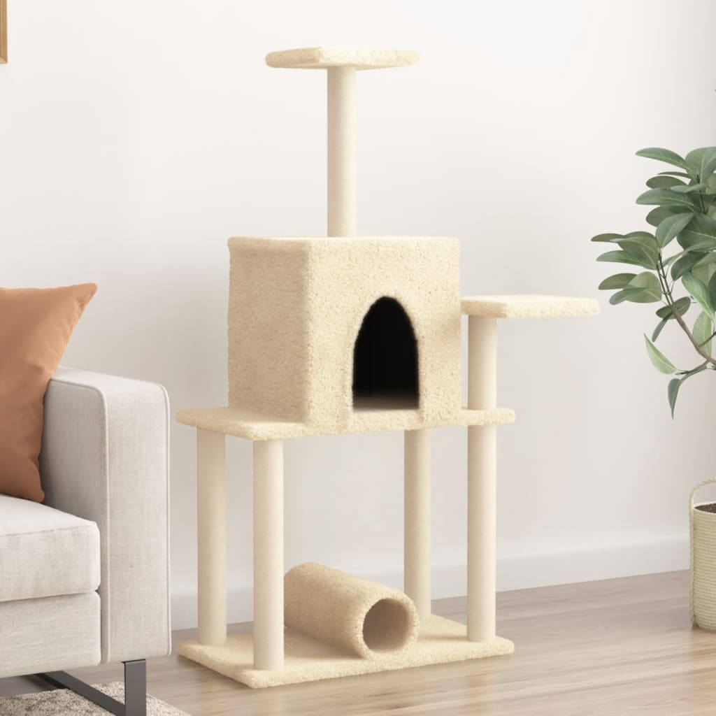 Kattenmeubel met sisal krabpalen 122 cm crèmekleurig is nu te koop bij PeponiXL, paradijselijk wonen!