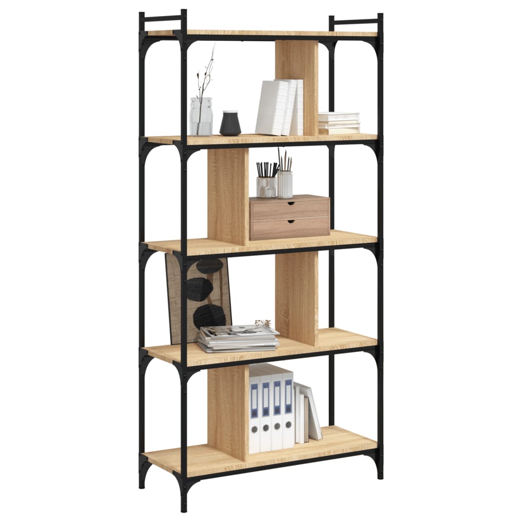 Boekenkast 5-laags 76x32x158 cm bewerkt hout sonoma eikenkleur is nu te koop bij PeponiXL, paradijselijk wonen!