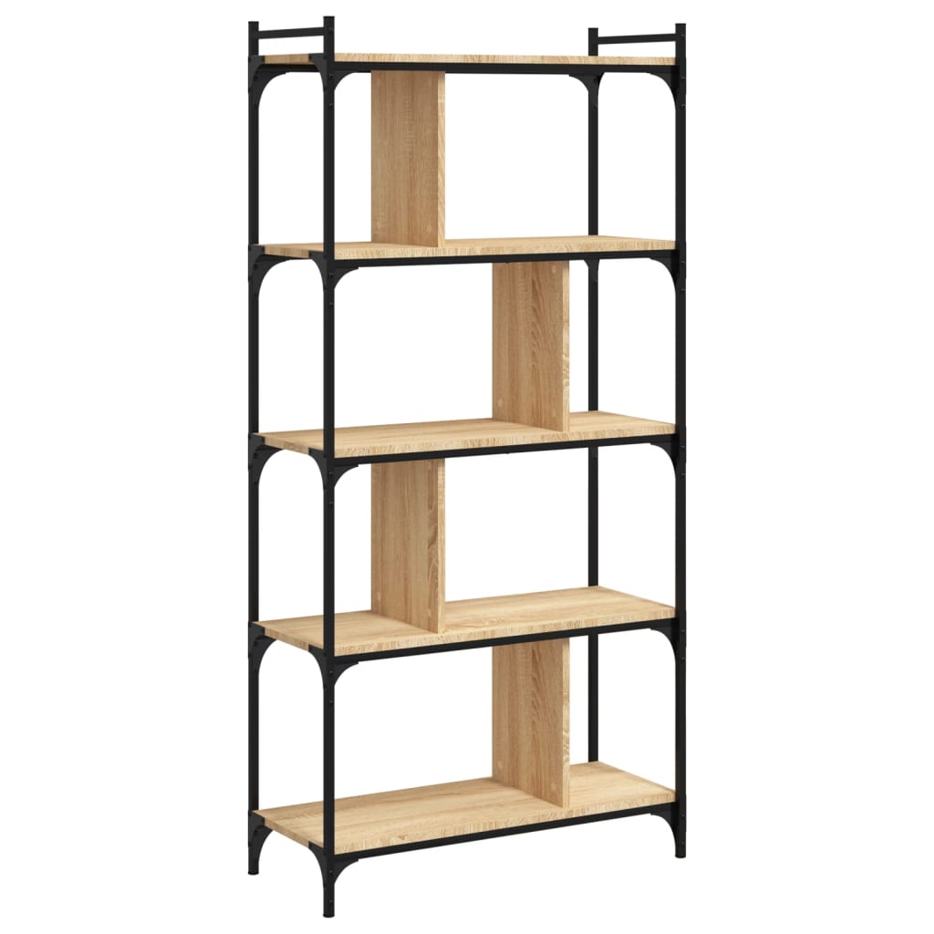 Boekenkast 5-laags 76x32x158 cm bewerkt hout sonoma eikenkleur is nu te koop bij PeponiXL, paradijselijk wonen!