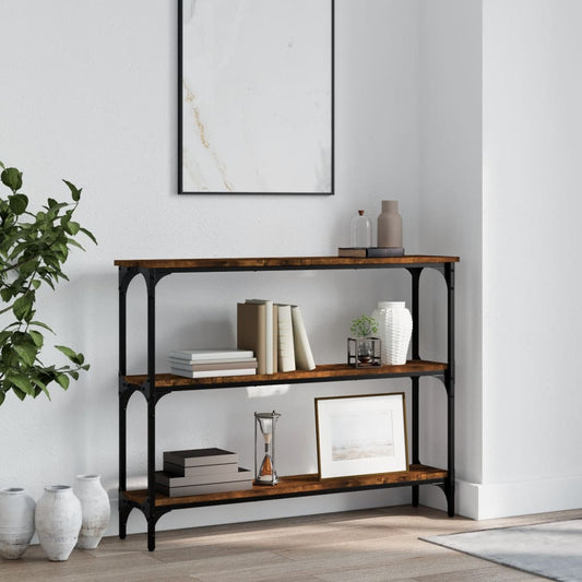 Wandtafel 100x22,5x75 cm bewerkt hout gerookt eikenkleurig is nu te koop bij PeponiXL, paradijselijk wonen!