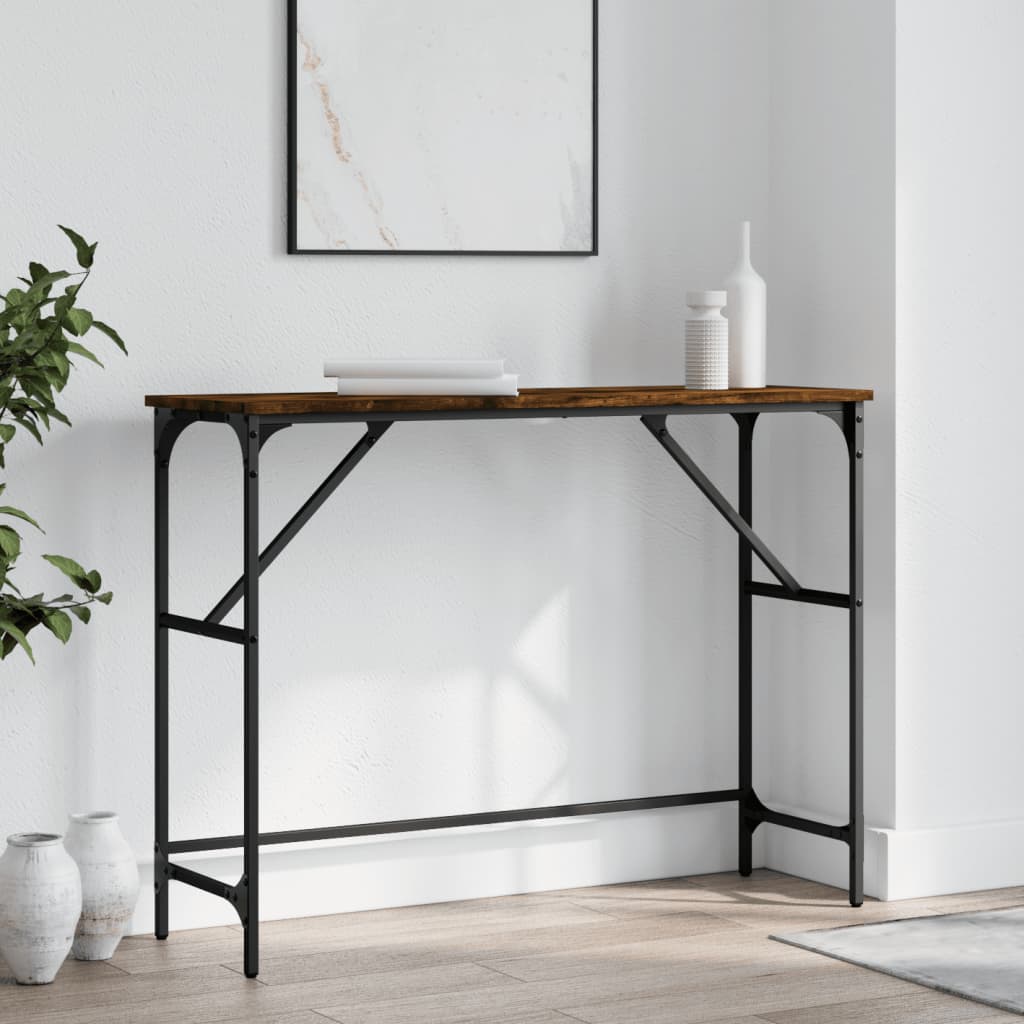 Wandtafel 100x32x75 cm bewerkt hout gerookt eikenkleurig is nu te koop bij PeponiXL, paradijselijk wonen!