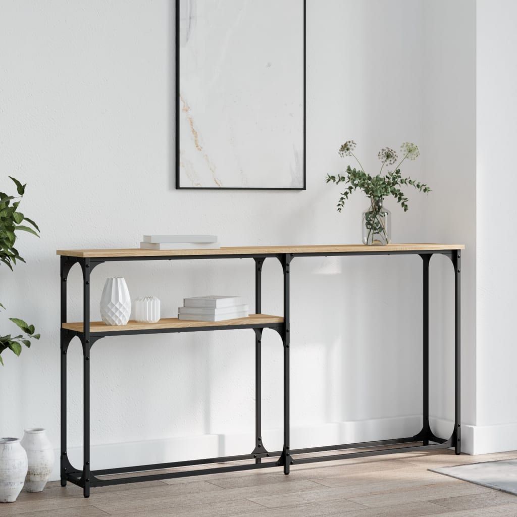 Wandtafel 145x22,5x75 cm bewerkt hout sonoma eikenkleurig is nu te koop bij PeponiXL, paradijselijk wonen!