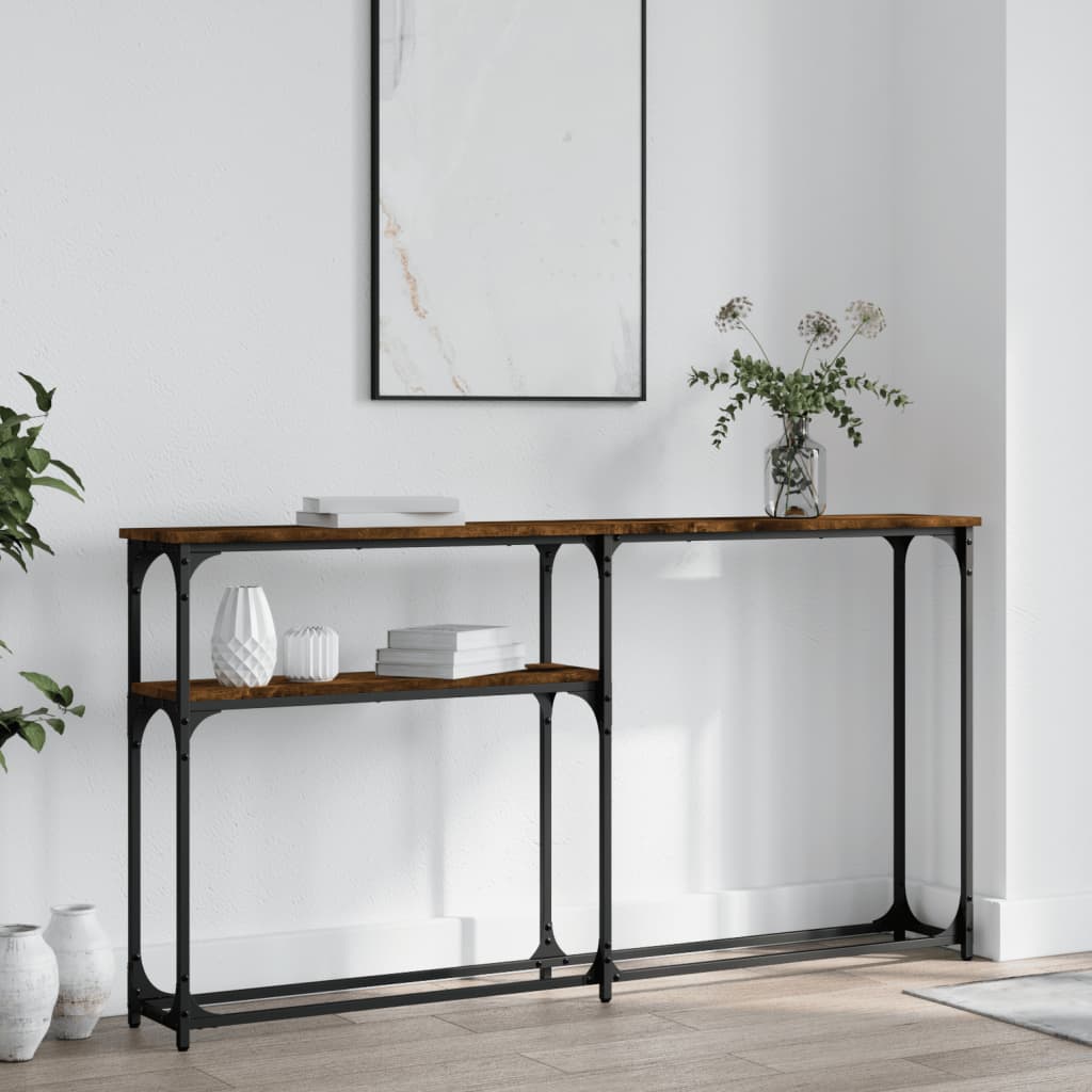 Wandtafel 145x22,5x75 cm bewerkt hout gerookt eikenkleurig is nu te koop bij PeponiXL, paradijselijk wonen!