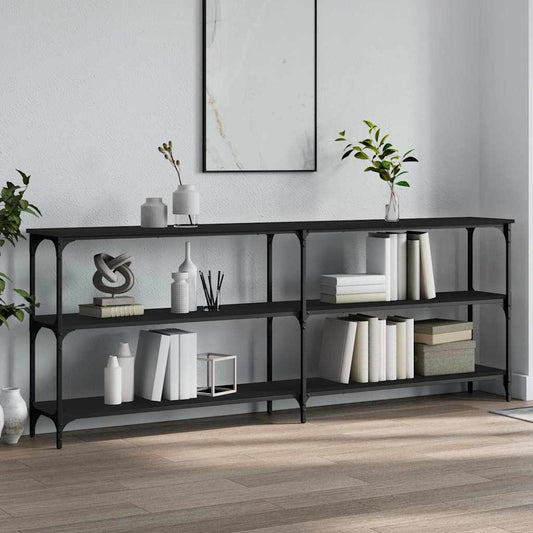 Wandtafel 200x29x75 cm bewerkt hout zwart is nu te koop bij PeponiXL, paradijselijk wonen!