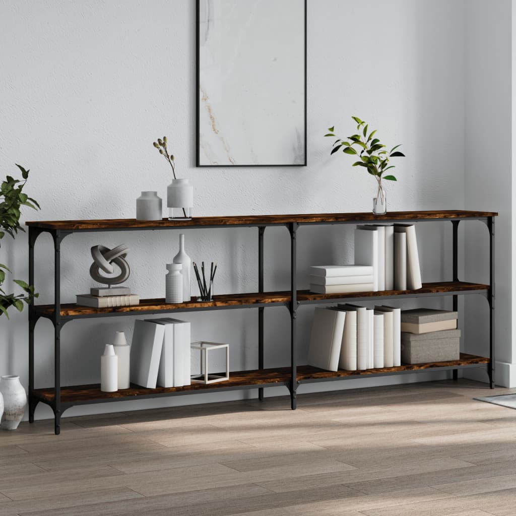 Wandtafel 200x29x75 cm bewerkt hout gerookt eikenkleurig is nu te koop bij PeponiXL, paradijselijk wonen!