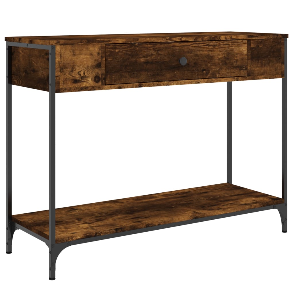 Wandtafel 100x34,5x75 cm bewerkt hout gerookt eikenkleurig is nu te koop bij PeponiXL, paradijselijk wonen!