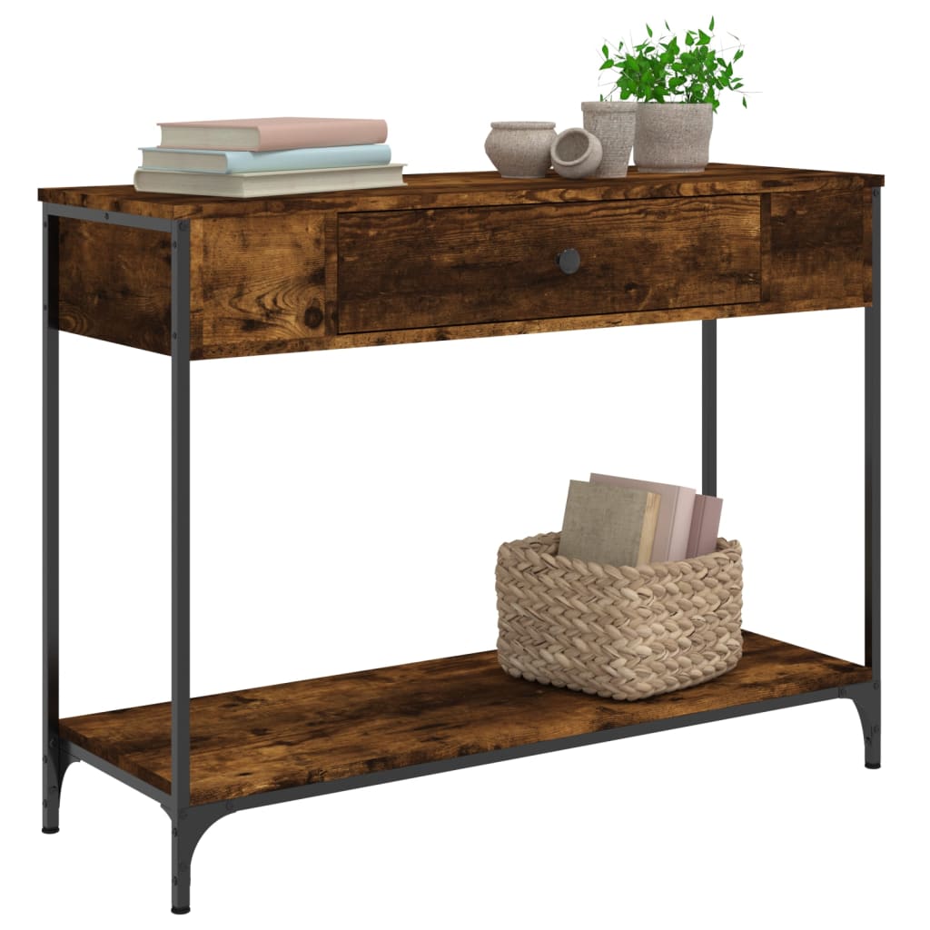 Wandtafel 100x34,5x75 cm bewerkt hout gerookt eikenkleurig is nu te koop bij PeponiXL, paradijselijk wonen!