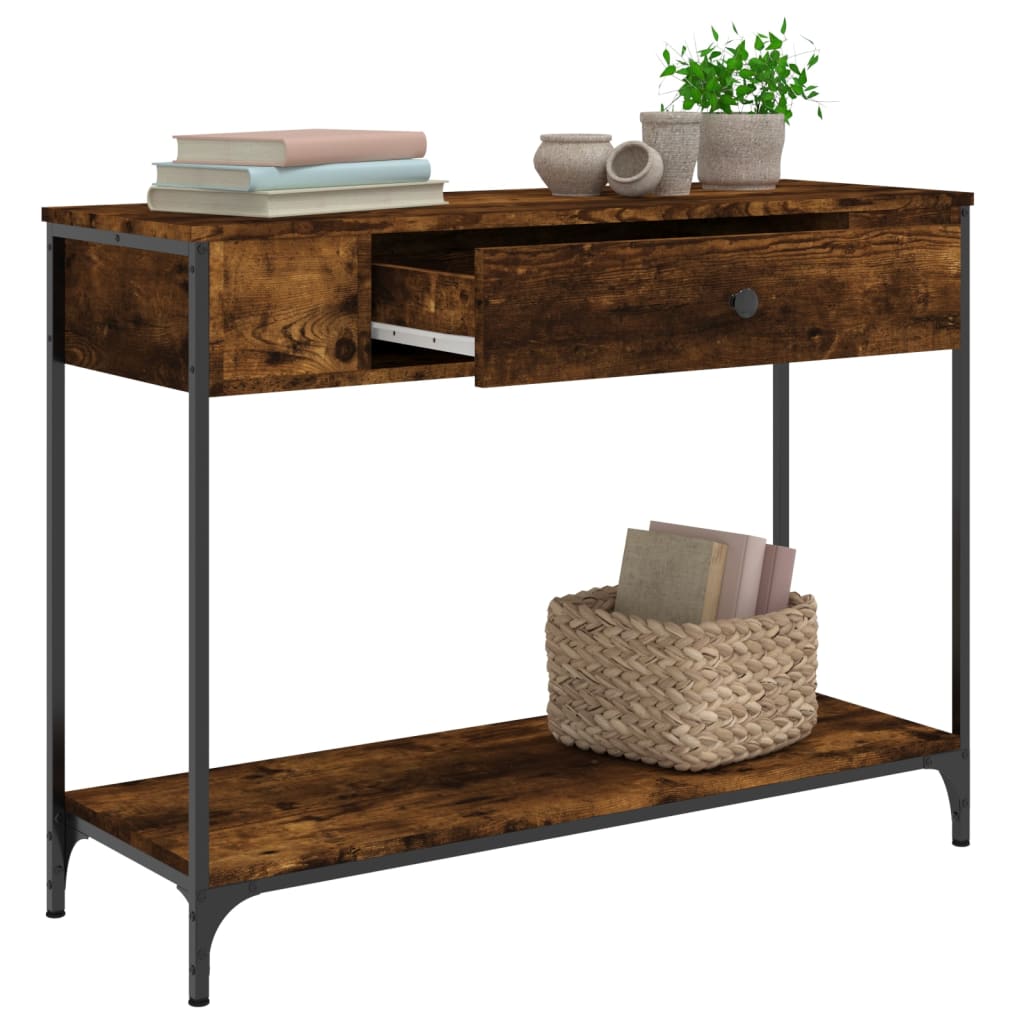 Wandtafel 100x34,5x75 cm bewerkt hout gerookt eikenkleurig is nu te koop bij PeponiXL, paradijselijk wonen!