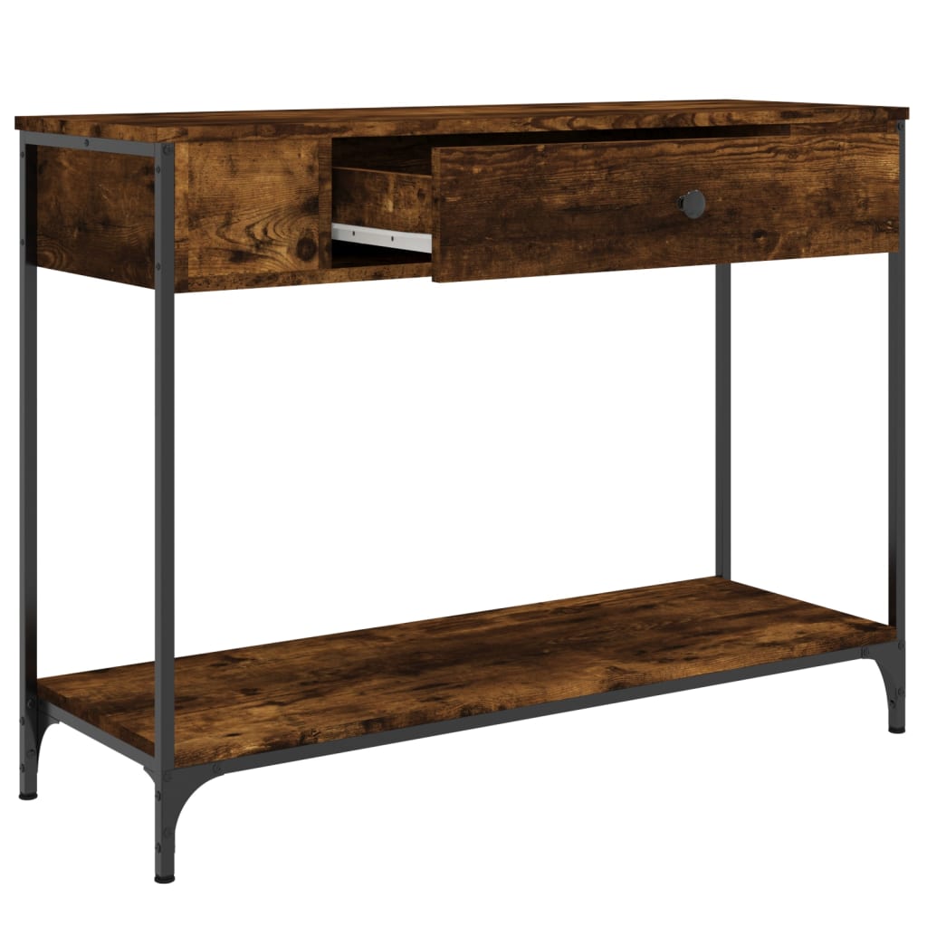 Wandtafel 100x34,5x75 cm bewerkt hout gerookt eikenkleurig is nu te koop bij PeponiXL, paradijselijk wonen!
