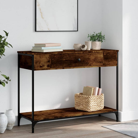 Wandtafel 100x34,5x75 cm bewerkt hout gerookt eikenkleurig is nu te koop bij PeponiXL, paradijselijk wonen!