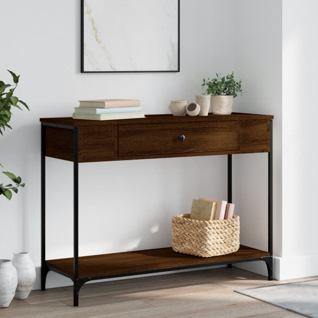 Wandtafel 100x34,5x75 cm bewerkt hout bruin eikenkleur is nu te koop bij PeponiXL, paradijselijk wonen!