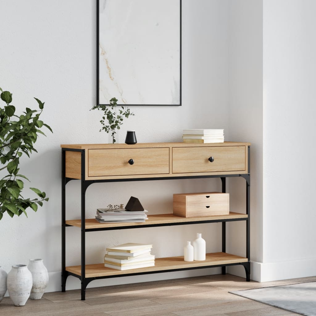 Wandtafel 100x25x75 cm bewerkt hout sonoma eikenkleurig is nu te koop bij PeponiXL, paradijselijk wonen!