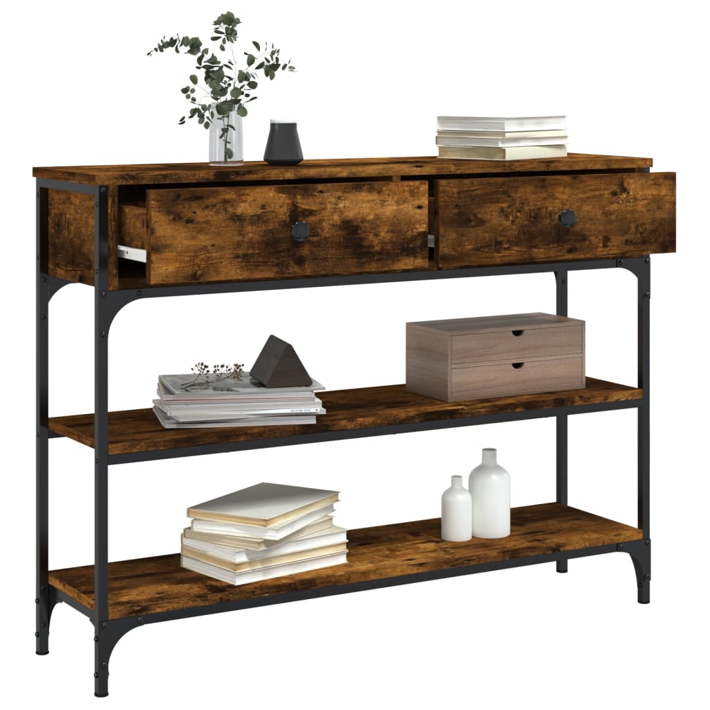 Wandtafel 100x25x75 cm bewerkt hout gerookt eikenkleurig is nu te koop bij PeponiXL, paradijselijk wonen!