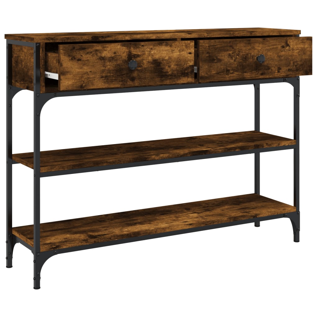 Wandtafel 100x25x75 cm bewerkt hout gerookt eikenkleurig is nu te koop bij PeponiXL, paradijselijk wonen!