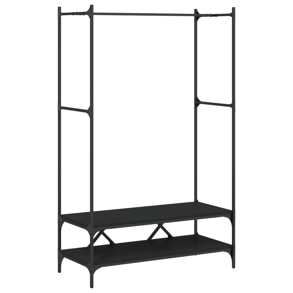 Kledingrek met schappen bewerkt hout zwart is nu te koop bij PeponiXL, paradijselijk wonen!