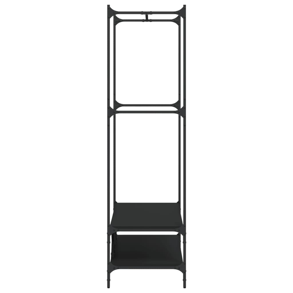 Kledingrek met schappen bewerkt hout zwart is nu te koop bij PeponiXL, paradijselijk wonen!
