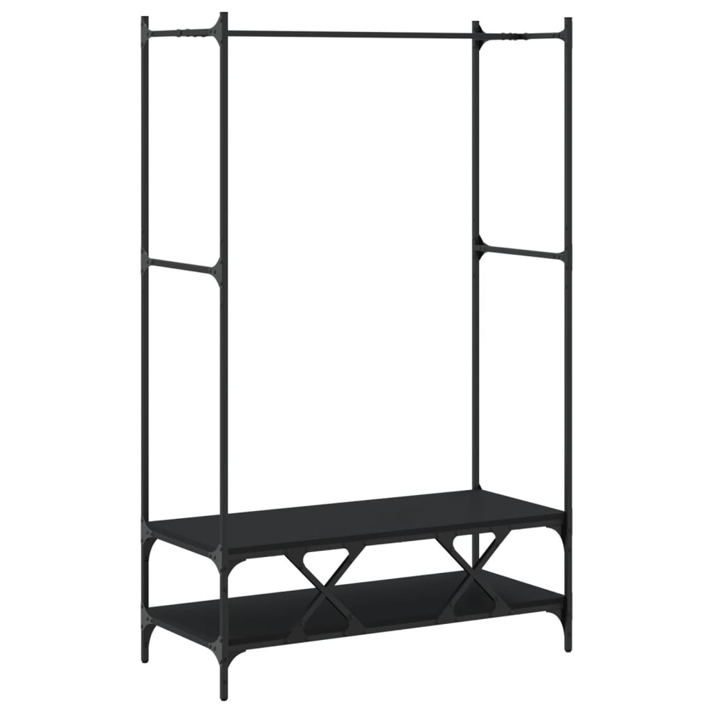 Kledingrek met schappen bewerkt hout zwart is nu te koop bij PeponiXL, paradijselijk wonen!