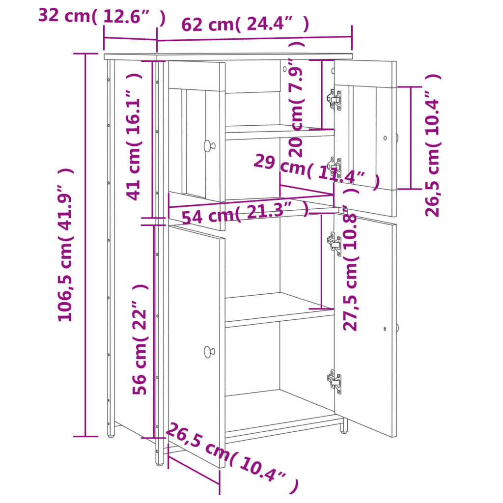 Hoge kast 62x32x106,5 cm bewerkt hout grijs sonoma is nu te koop bij PeponiXL, paradijselijk wonen!