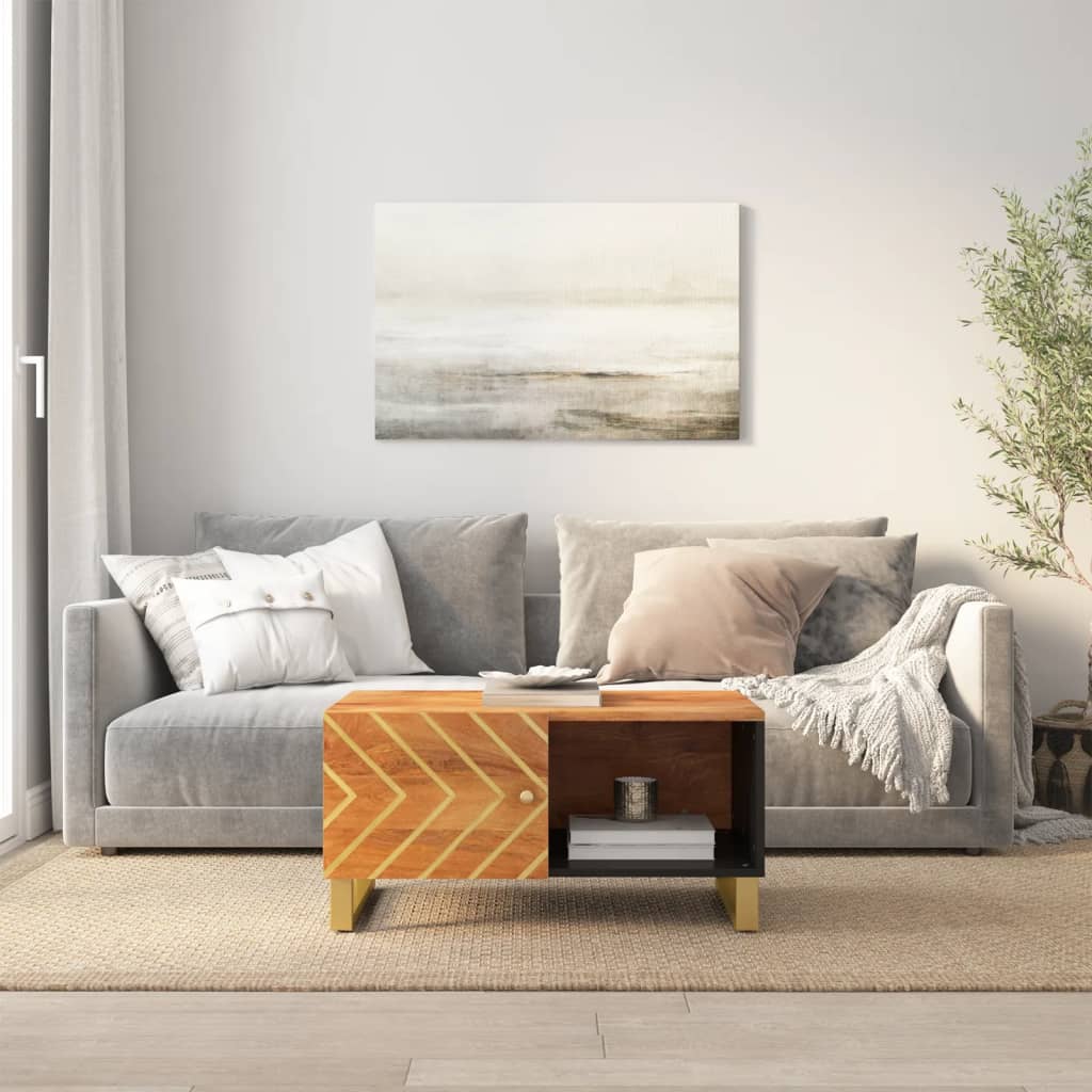 Salontafel 80x50x40 cm massief mangohout bruin en zwart is nu te koop bij PeponiXL, paradijselijk wonen!