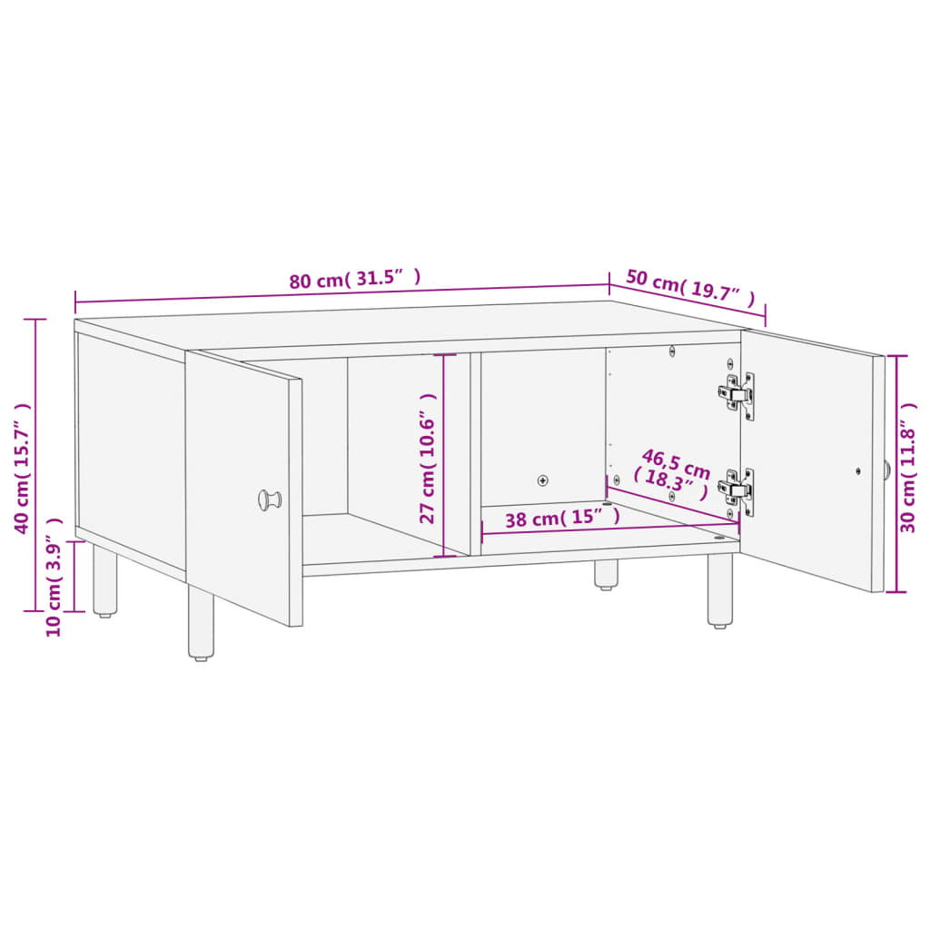 Salontafel 80x50x40 cm massief mangohout zwart is nu te koop bij PeponiXL, paradijselijk wonen!