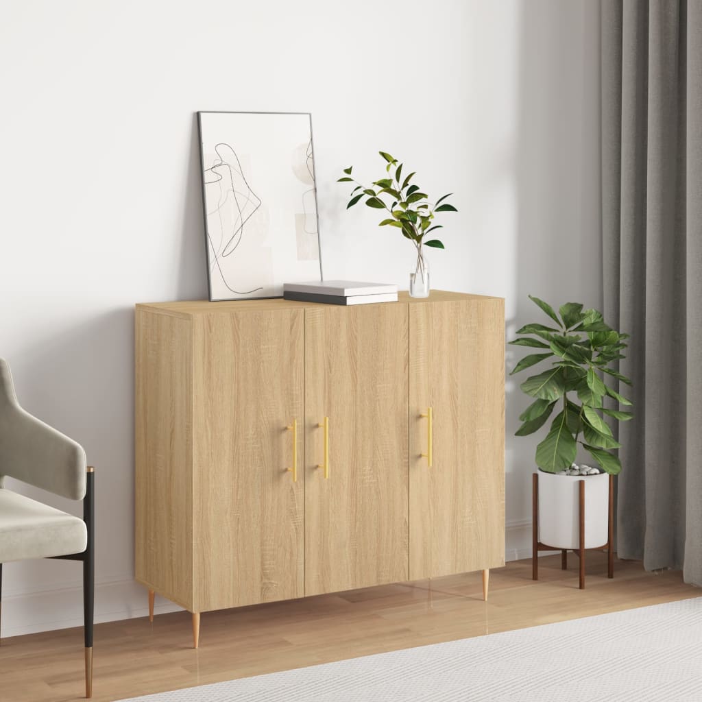 Dressoir 90x34x80 cm bewerkt hout sonoma eikenkleurig is nu te koop bij PeponiXL, paradijselijk wonen!