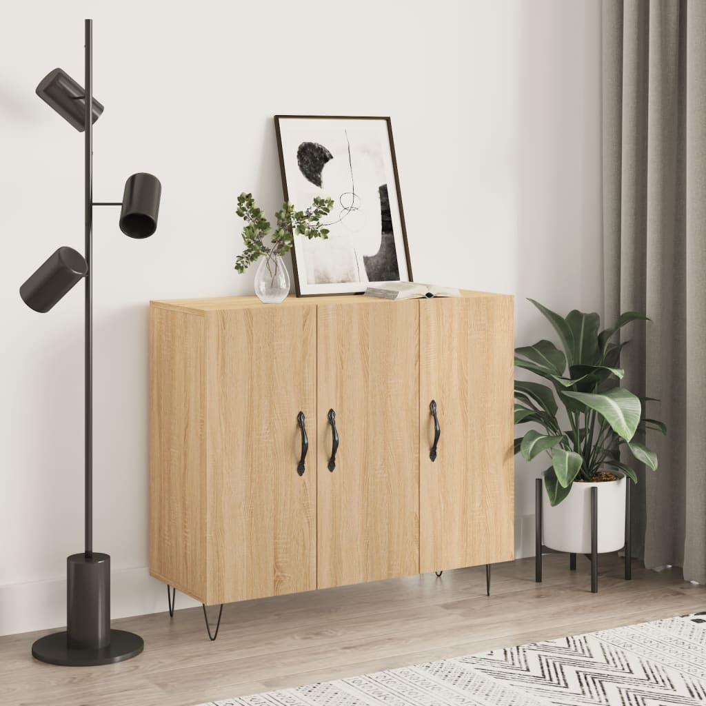 Dressoir 90x34x80 cm bewerkt hout sonoma eikenkleurig is nu te koop bij PeponiXL, paradijselijk wonen!