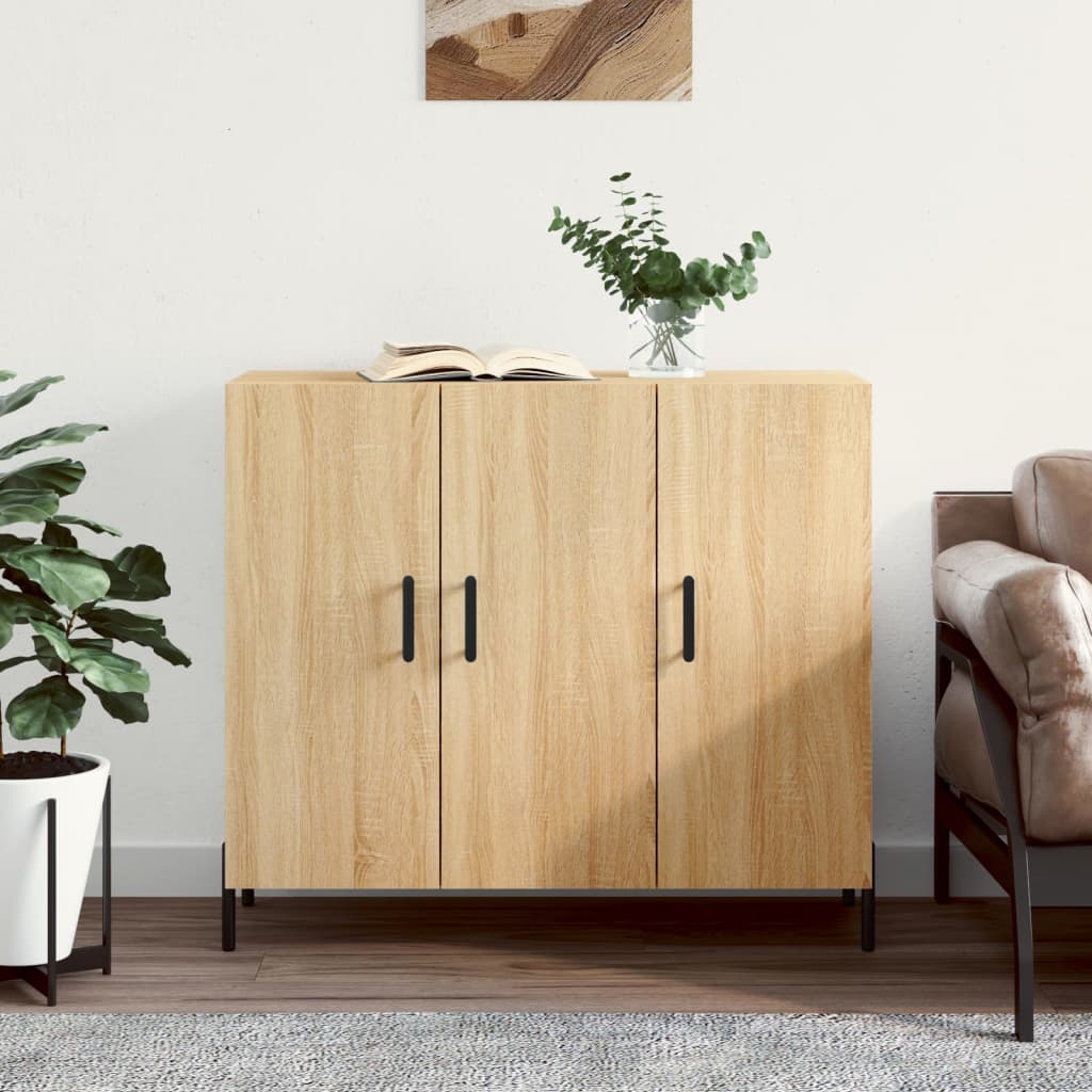 Dressoir 90x34x80 cm bewerkt hout sonoma eikenkleurig is nu te koop bij PeponiXL, paradijselijk wonen!