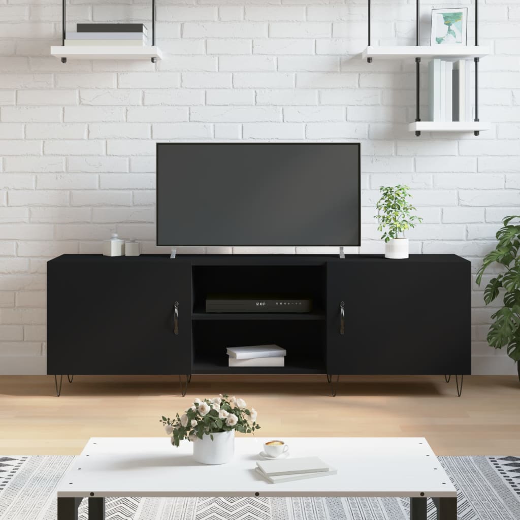 Tv-meubel 150x30x50 cm bewerkt hout zwart is nu te koop bij PeponiXL, paradijselijk wonen!