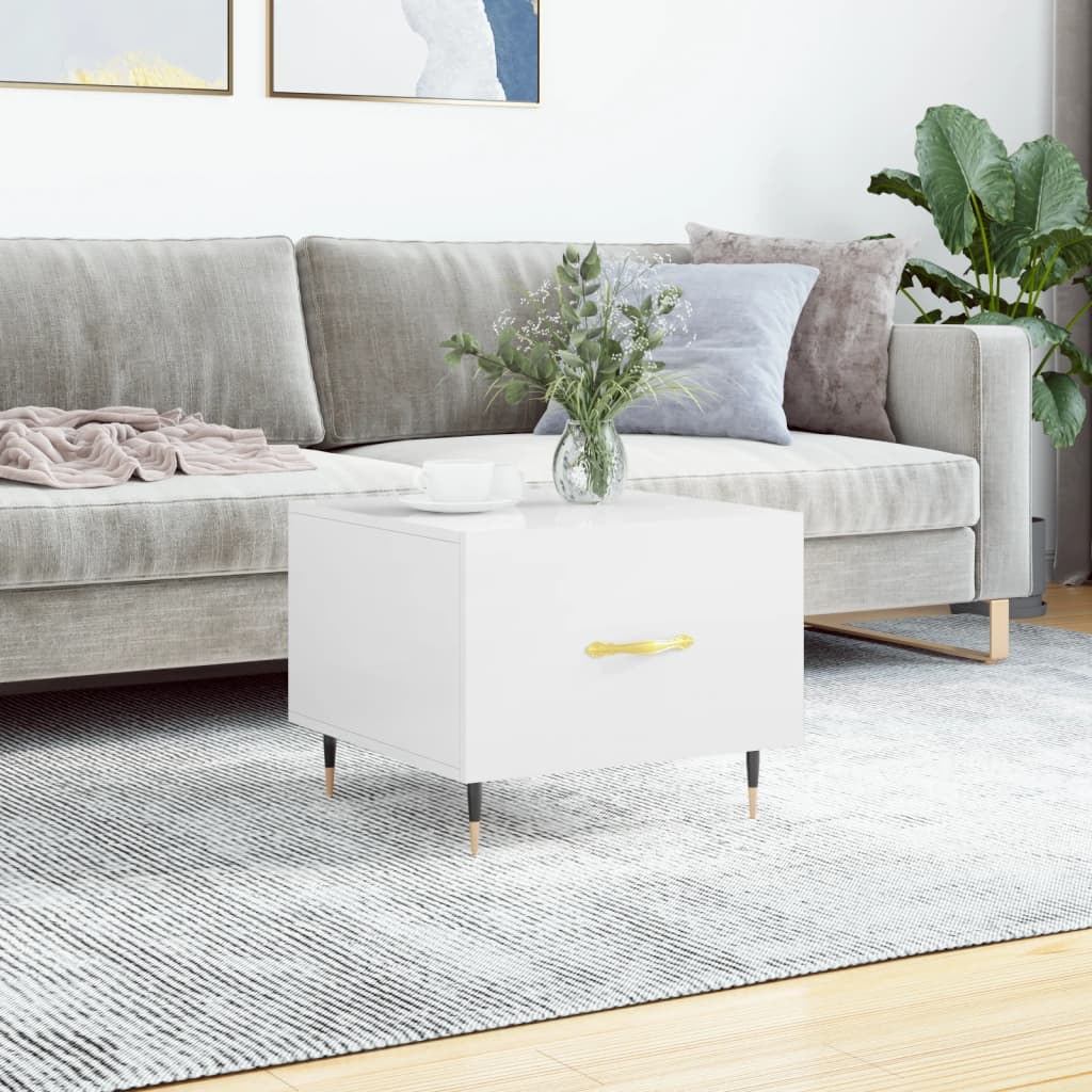 Salontafel 50x50x40 cm bewerkt hout hoogglans wit is nu te koop bij PeponiXL, paradijselijk wonen!