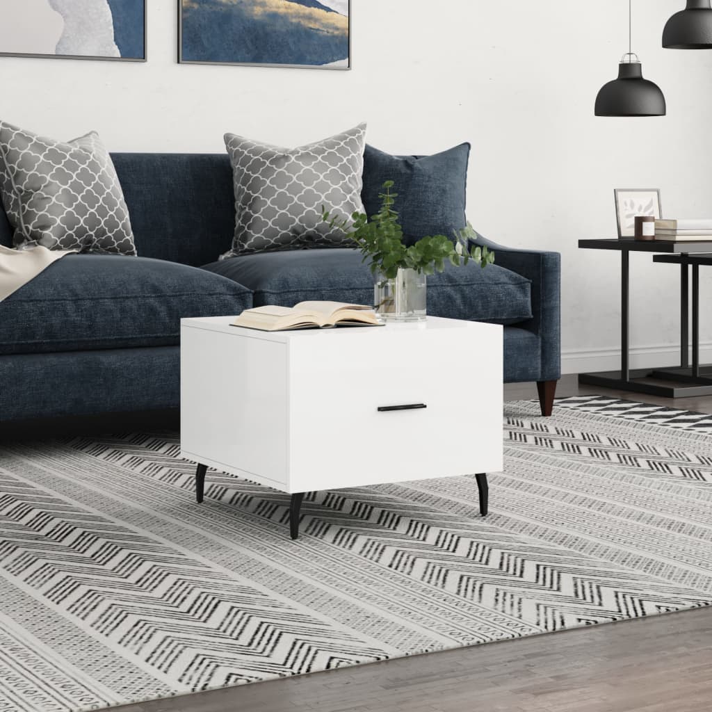 Salontafel 50x50x40 cm bewerkt hout hoogglans wit is nu te koop bij PeponiXL, paradijselijk wonen!