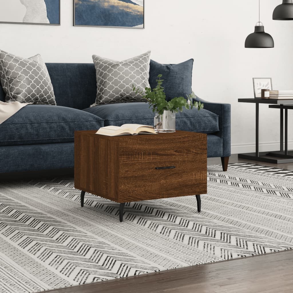 Salontafel 50x50x40 cm bewerkt hout bruin eikenkleur is nu te koop bij PeponiXL, paradijselijk wonen!