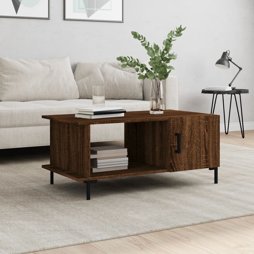 Salontafel 90x50x40 cm bewerkt hout bruin eikenkleur is nu te koop bij PeponiXL, paradijselijk wonen!