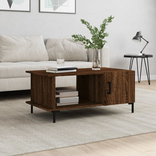 Salontafel 90x50x40 cm bewerkt hout bruin eikenkleur is nu te koop bij PeponiXL, paradijselijk wonen!