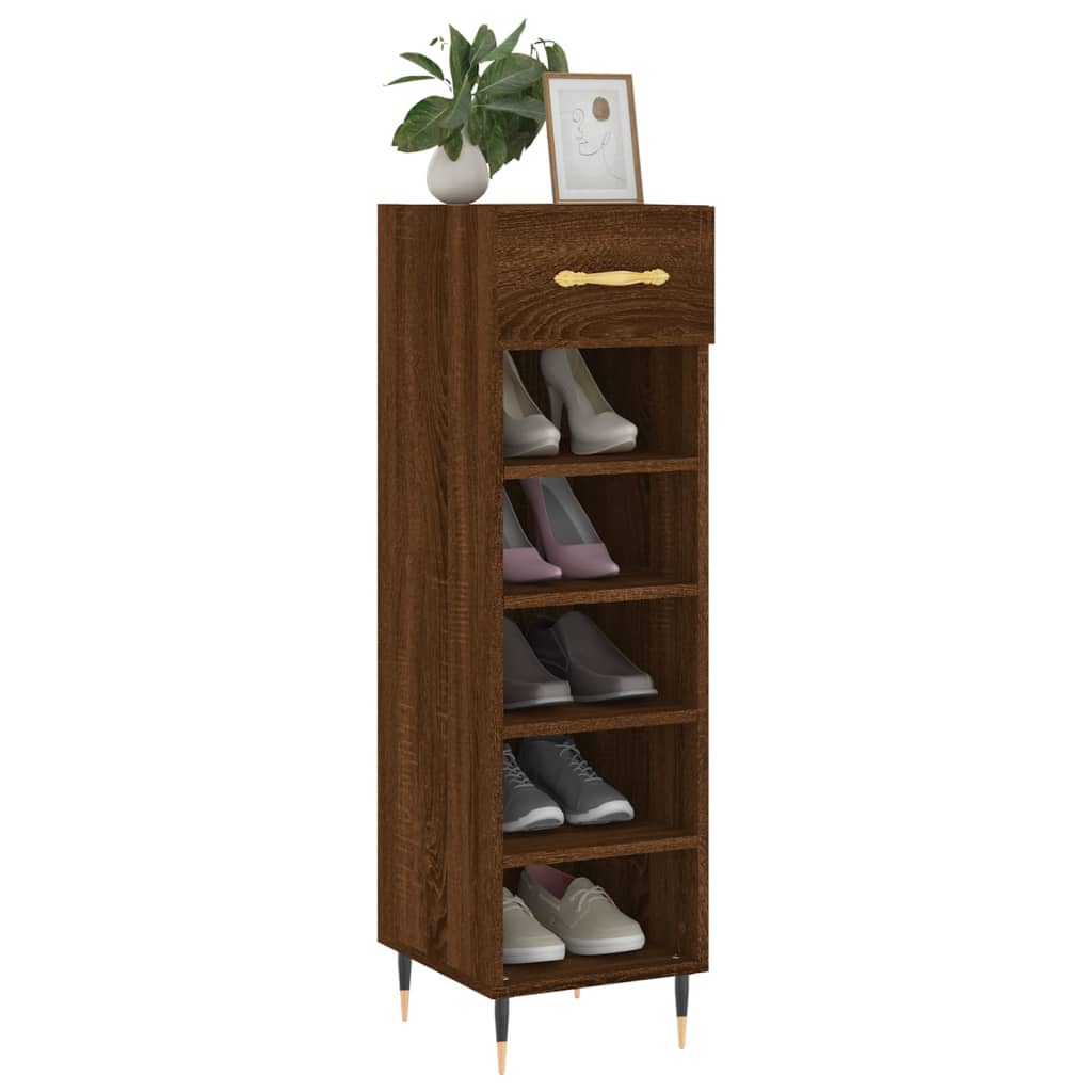 Schoenenkast 30x35x105 cm bewerkt hout bruin eikenkleur is nu te koop bij PeponiXL, paradijselijk wonen!