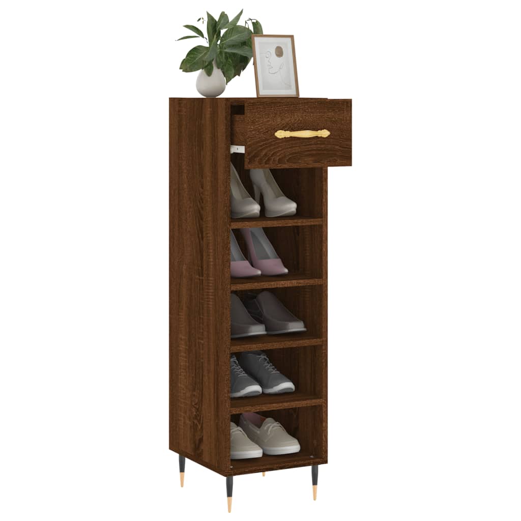 Schoenenkast 30x35x105 cm bewerkt hout bruin eikenkleur is nu te koop bij PeponiXL, paradijselijk wonen!