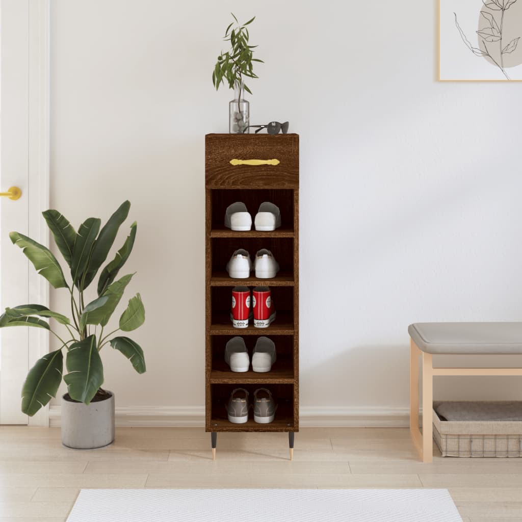 Schoenenkast 30x35x105 cm bewerkt hout bruin eikenkleur is nu te koop bij PeponiXL, paradijselijk wonen!